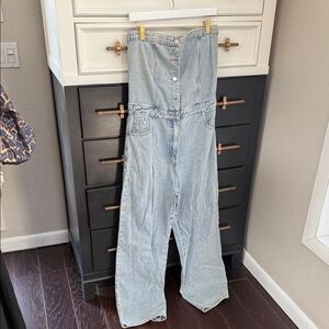 Gilli Light Blue Strapless Wide-Leg Denim Overalls